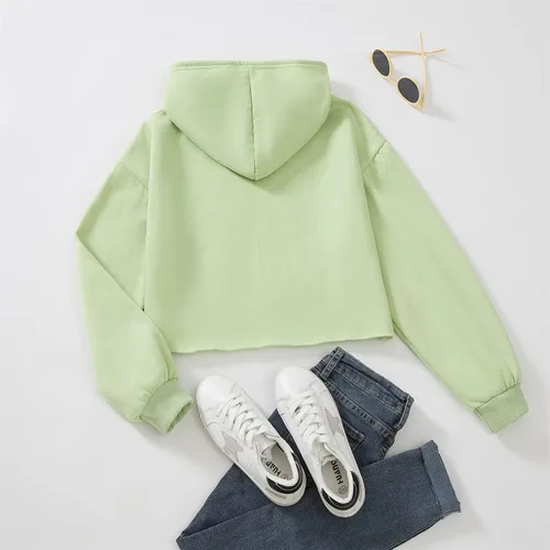 Vista 4 de Sudadera con capucha de algodón con estampado de aguacate, con bolsillo, Amarillo, naranja, verde, morado.