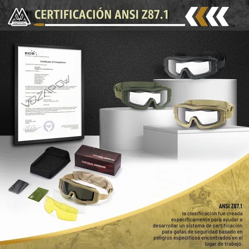 Vista 5 de Airsoft - Gafas de seguridad antivaho con certificación ANSI Z87.1, resistentes a los impactos, gafas de tiro tácticas Lente de una sola capa A1
