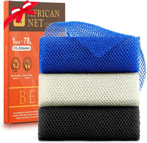 Vista 38 de UJFQBH African Net Sponge Authenti, exfoliante corporal para espalda y zonas de difícil acceso, exfoliante diario suave para limpieza profunda Gris