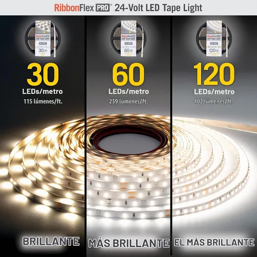 Vista 7 de Armacost Lighting RibbonFlex Pro - Tira de luces LED blancas de 24 V, 120 LED/m, 3000K, 32.8 pies 146250 Blanco suave