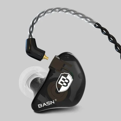 Vista 3 de BASN Auriculares profesionales intrauditivos con monitor para cantantes, bateristas y músicos con conector MMCX IEM (Pro Clear Negro)