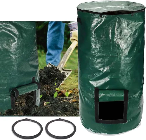 Vista 8 de Bolsas de compost de 34 galones, bolsas de compost de jardín reutilizables al aire libre, desechos orgánicos, bolsa de compostaje para jardín