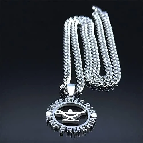 Vista 2 de Stainless Steel Enfermeria Balance Chain Necklaces WomenMen Silver Color Allah's Lamp Necklaces Jewelry Joyeria