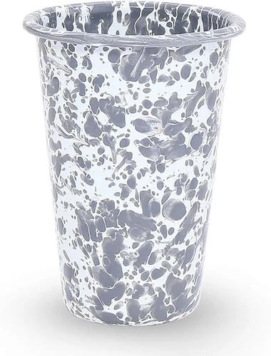 Vista 9 de Vaso esmaltado, 14 onzas, salpicadura negra/blanca (individual)