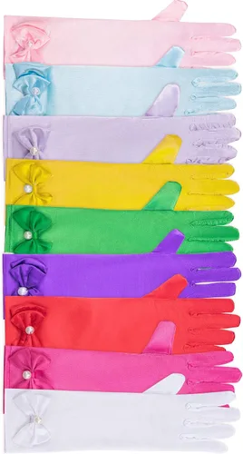 Vista 2 de Zhanmai 9 pares de guantes de satén para niñas, guantes de princesa para fiestas infantiles, bodas, concursos formales, de 3 a 8 años, color 3
