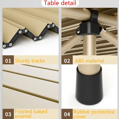 Vista 7 de Mesa plegable beige con sillas y bolsa de almacenamiento, mesa de camping portátil con patas de aluminio, adecuada para acampar al aire libre
