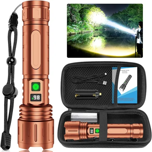 Vista 11 de Banral Linternas LED recargables de alto lúmenes, 5000 mAh súper brillante potente linterna, tipo C, 5 modos, zoomable, IPX5 impermeable de alta 1P