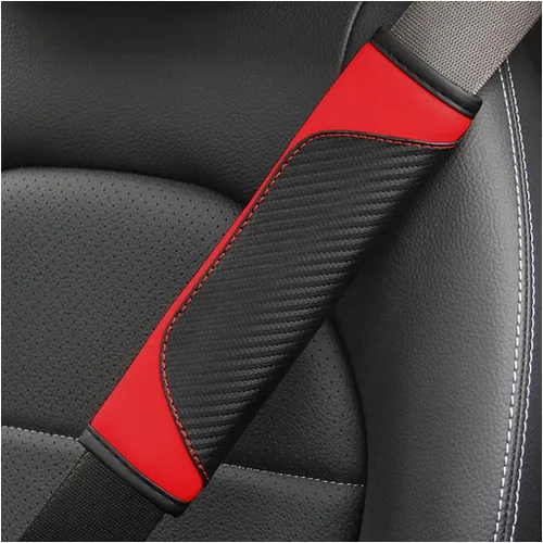 Vista 8 de AUCELI 2 fundas para cinturón de seguridad de automóvil, fundas de correa de hombro de fibra de carbono, almohadilla de arnés suave de cuero Negro