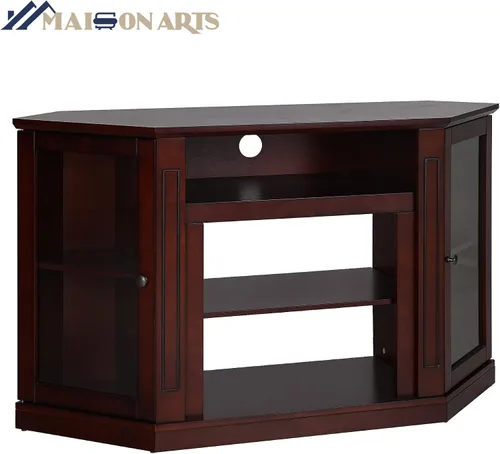 Vista 7 de MAISON ARTS Moderno soporte de TV de esquina con centro de entretenimiento de almacenamiento con 2 puertas, mesa de consola multimedia para sala