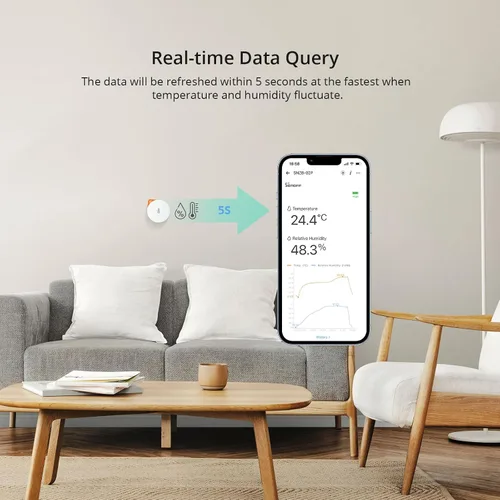 Vista 5 de SONOFF SNZB-02P Zigbee - Sensor de temperatura y humedad, Termómetro higrómetro interior con alerta, funciona con Alexa y Google Home para monitoreo