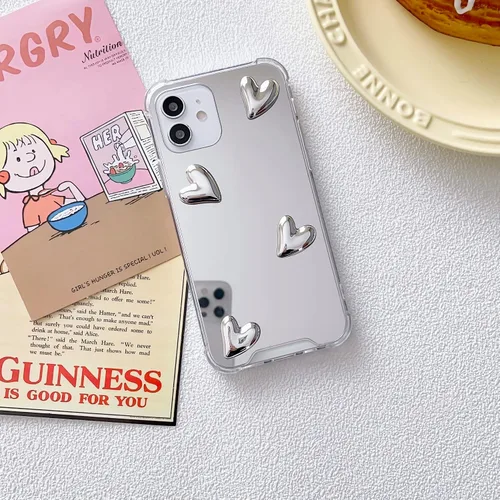 Vista 6 de Funda para iPhone 11, flexible, lindo corazón, silicona suave, transparente, espejo de maquillaje para mujeres y niñas, a prueba de golpes
