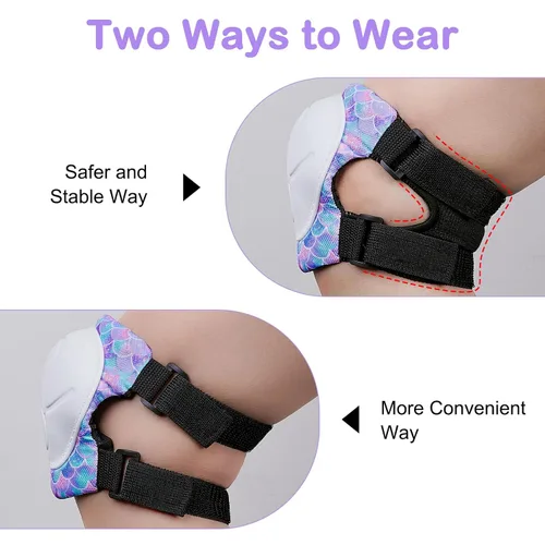 Vista 6 de FIODAY Rodilleras para niños, conjunto de equipo de protección ajustables para niños, rodilleras y coderas con protector de muñeca para niñas