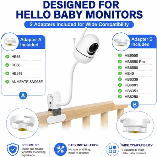 Vista 2 de Soporte de monitor de bebé de 15.7 pulgadas compatible con HelloBaby HB6560/HB65/HB6550/pro/HB66/HB248/HB6240/HB6351/HB6339/, cámara de monitor