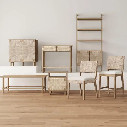 Vista 13 de Nathan James Silla de comedor Beacon Boho, silla de comedor Boucle con acento de fibra de mar y patas de madera maciza, crema Boucle/marrón claro