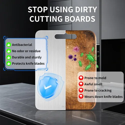 Vista 7 de Tabla de cortar de titanio para cocina, no tóxica de doble cara, paquete de 3 100% titanio puro, apto para lavavajillas, a prueba de óxido, tablas