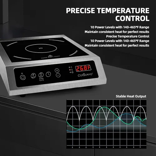Vista 5 de Cocina de inducción comercial de 3500 W, quemador portátil de 240 V para encimera con 10 niveles de potencia, 12 ajustes de temporizador, control