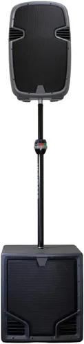 Vista 2 de Ultimate Support SP-90B Telelock Poste de altavoz con conexión roscada M20 y adaptador de subwoofer estándar