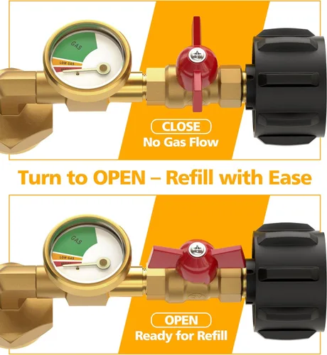 Vista 6 de HICOOI Adaptador de recarga de propano para tanques de 1 libra, con manómetro y válvula, codo de latón resistente de 90°, conector QCC1/Type1