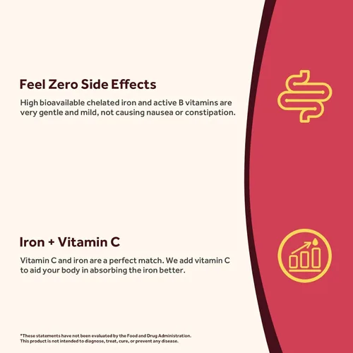 Vista 4 de Doctor's Recipes Suplemento de hierro para mujeres y hombres – Bisglicinato de hierro suave con vitamina C, B6, folato y B12, pastillas de hierro