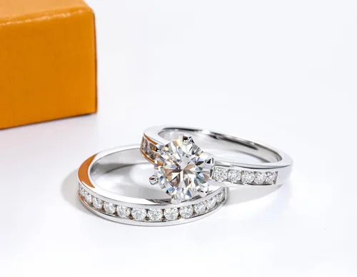 Vista 8 de Anillos de eternidad de moissanita, anillos de boda, color D, claridad VVS1, redondo, corte brillante, plata de ley 925, 56 piedras, anillos