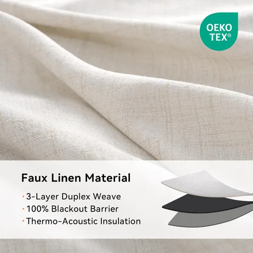 Vista 6 de Cortinas opacas de lino para dormitorio de 45 pulgadas de largo, cortinas beige con ojales para sala de estar, cortinas de oscurecimiento