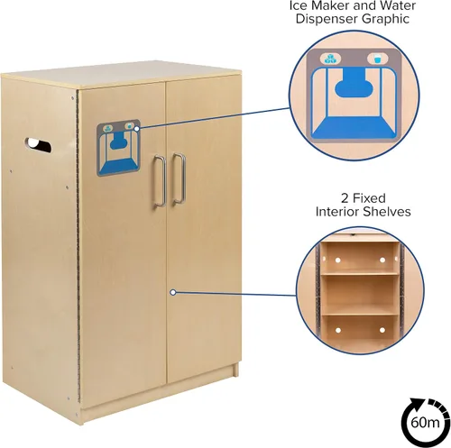 Vista 4 de Flash Furniture Hercules - Refrigerador de cocina de madera para niños para uso comercial o doméstico, seguro, diseño apto para niños, natural