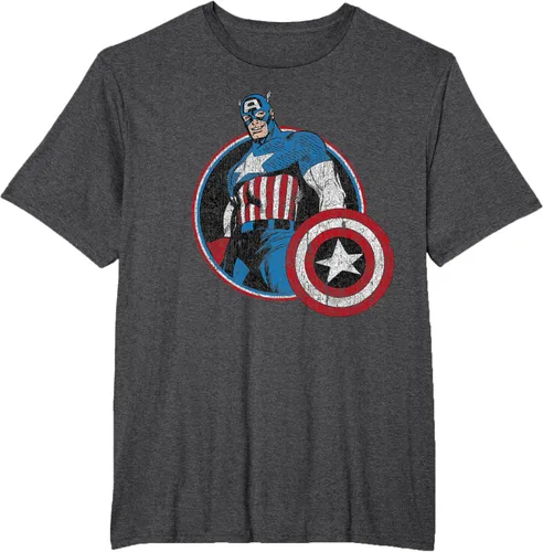Vista 17 de Marvel Avengers Vintage Capitán América Comic Hero Retrato Camiseta Pequeña Negro