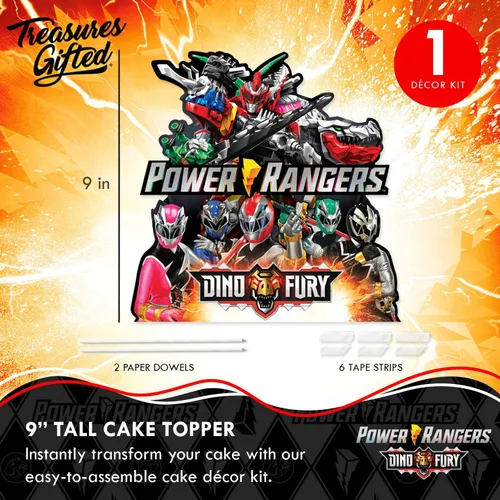 Vista 2 de inchTreasures Gifted - Decoración para tartas con licencia oficial de los Power Rangers, suministros para fiesta de cumpleaños de Power Rangers