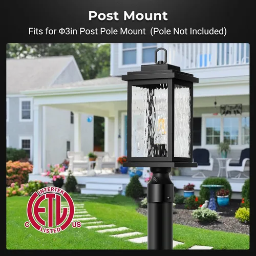 Vista 5 de VIANIS Luces de Poste Exteriores Grandes de Anochecer a Amanecer, Lámpara de Poste Exterior Cableada Permanentemente Negra Impermeable con Base