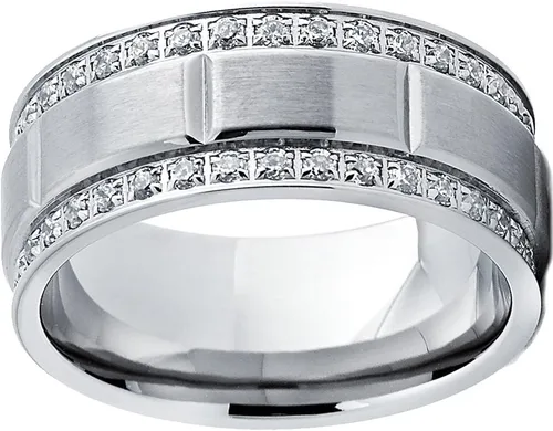 Vista 2 de Metal Masters Co. Anillo de boda de titanio para hombre con circonita cúbica de doble fila, tamaños de ajuste cómodo, 0.354in, 8 a 12, Metal