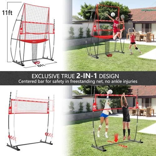 Vista 3 de 2-in-1 Volleyball Practice Net Station with Patented 5-Height (6'6'' to 8'), Heavy Duty Training System for Hitting Spiking Serving, Backyard Indoor