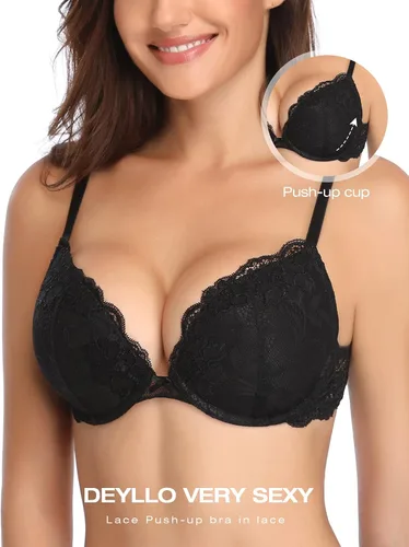 Vista 2 de Deyllo - Brasier de encaje para mujer, con copa con efecto de realce, relleno y varillas
