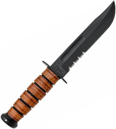 Vista 2 de KA-BAR 1218 USMC Cuchillo de combate de tamaño completo - Hoja dentada de 7" con funda de cuero