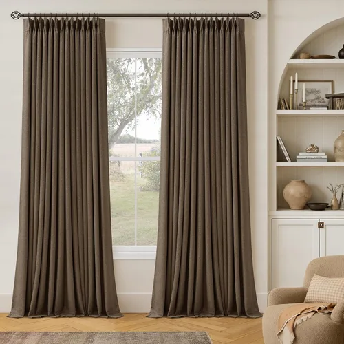 Vista 236 de Juego de 2 paneles de cortinas plisadas negras de 80 pulgadas para sala de estar, cortinas plisadas de lino con forro de 80 pulgadas de largo, 100%
