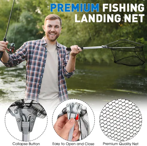 Vista 6 de RoundFunny Kit de herramientas de pesca de 10 piezas, alicates de pesca con cordón y fundas protectoras, salabre, cuchillo de filete, balanza