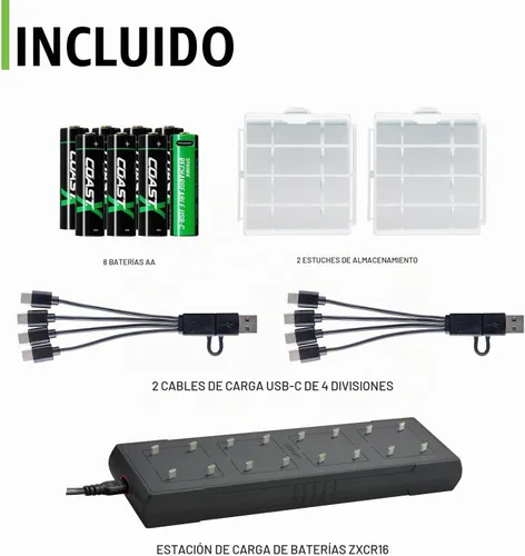 Vista 13 de Coast Zithion-X - Batería recargable AA (8 baterías) y estación de carga ZXCS16 de 16 puertos - Paquete combinado
