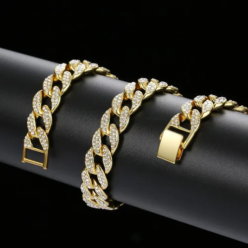 Vista 4 de Saintda Juego de cadena y pulsera de eslabones cubanos para hombres y mujeres, regalo de diamantes brillantes para niños, joyería de rapero hip hop