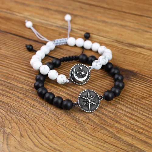 Vista 3 de COAI Pulseras de piedra My Sun and Stars Moon of My Life para parejas, Piedra, howlita
