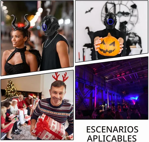 Vista 7 de Máscara punk cosplay para hombres, casco gótico samurái con luz LED para Halloween, fiesta, festival