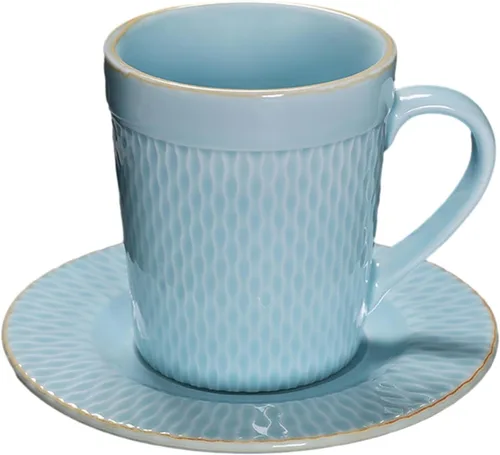 Vista 8 de CAPIJIONG 6.8 fl oz/6.67oz Vintage Cerámica Horno Taza de Café Set Creativo Simple Taza de Leche para Oficina Hogar Restaurante Café-Azul Esmalte