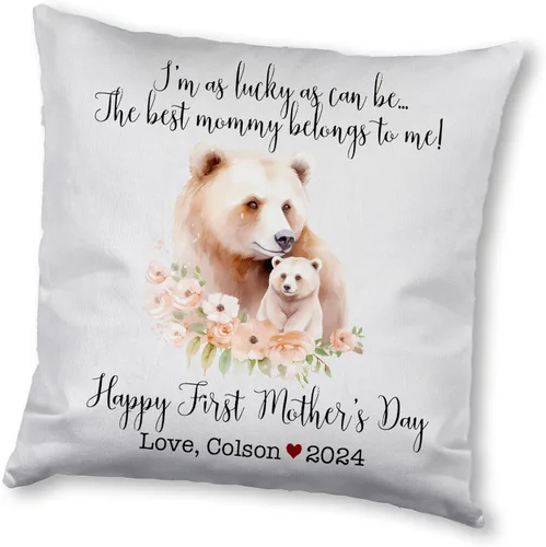 Vista 10 de Mother's Day Bear, First Mother's Day Custom Pillowcase, Personalized Mother's Day Pillowcase, Gift for Mom, Home Decor