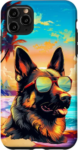 Vista 13 de Funda para iPhone 16 con diseño de pastor alemán, para amantes de los perros, playa, mar, para niños y niñas