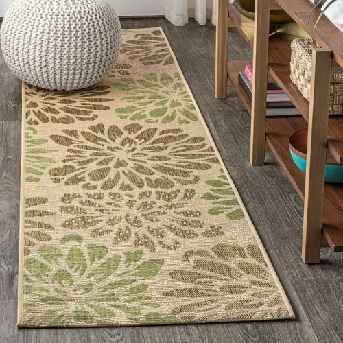 Vista 22 de JONATHAN Y Alfombra Corredor de Tejido Texturizado Floral para Interiores y Exteriores 2X8 Marrón/Crema, Zinnia Moderna para Patio Trasero, Patio
