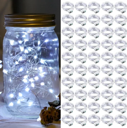 Vista 92 de Paquete de 6 luces de hadas a pilas con temporizador remoto, 8 modos de iluminación, 7 pies, 20 luces LED impermeables para Halloween, Navidad