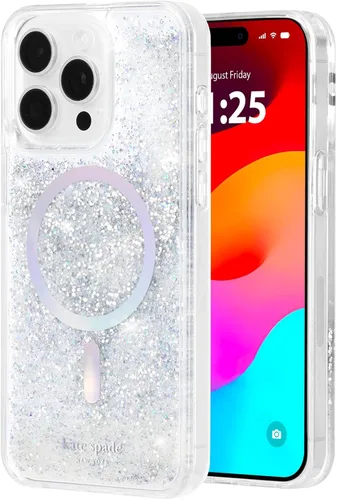 Vista 15 de Kate Spade New York Funda para iPhone 15 Pro Max, compatible con la funda MagSafe para teléfono, purpurina gruesa iridiscente