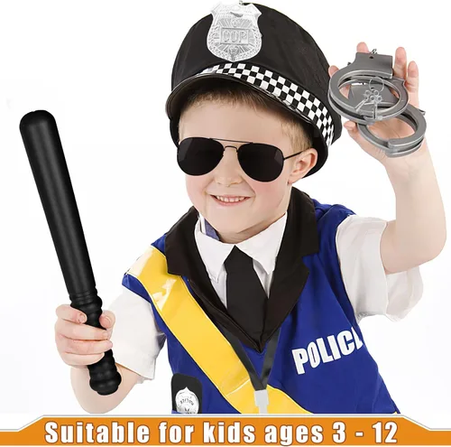 Vista 9 de 3 otters Juego de 9 juguetes de policía de simulación, accesorios de policía para niños, incluye insignia, esposas, walkie y más para fiesta