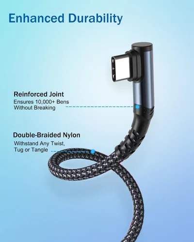 Vista 5 de Cable USB C a USB C de 1 pie, paquete de 3 cables tipo C de 60 W, cable de carga rápida USBC en ángulo recto compatible con iPhone 15/15 Pro/15 Negro