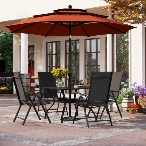 Vista 15 de PHI VILLA Juego de comedor de patio de 5 piezas con sombrilla de 10 pies (beige), juego de mesa y sillas para exteriores con sillas de comedor