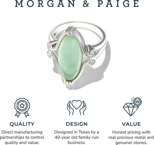 Vista 5 de MORGAN & PAIGE. Anillos de jade verde genuino bañados en rodio.925 de plata de ley o en oro amarillo de 18 quilates para mujer - Anillos vintage