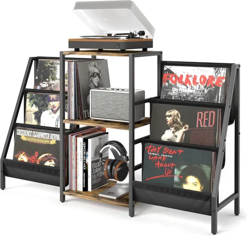 Vista 8 de Soporte para Reproductor de Discos, Soporte para Tocadiscos con Almacenamiento para 300 Discos de Vinilo, Mesa para Reproductor de Discos